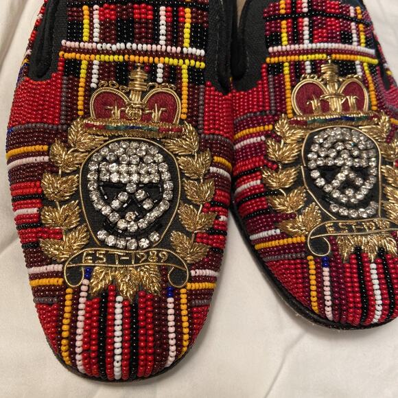DONALD J PLINER Beaded Skull Royal Crest Leather Loafers Sz7 main image 5